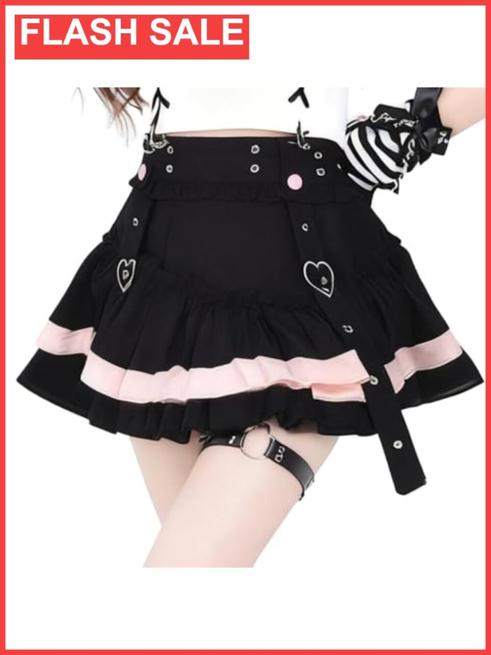 Mini A-Line Skirt with Shorts, Elastic Waist, Gothic Style